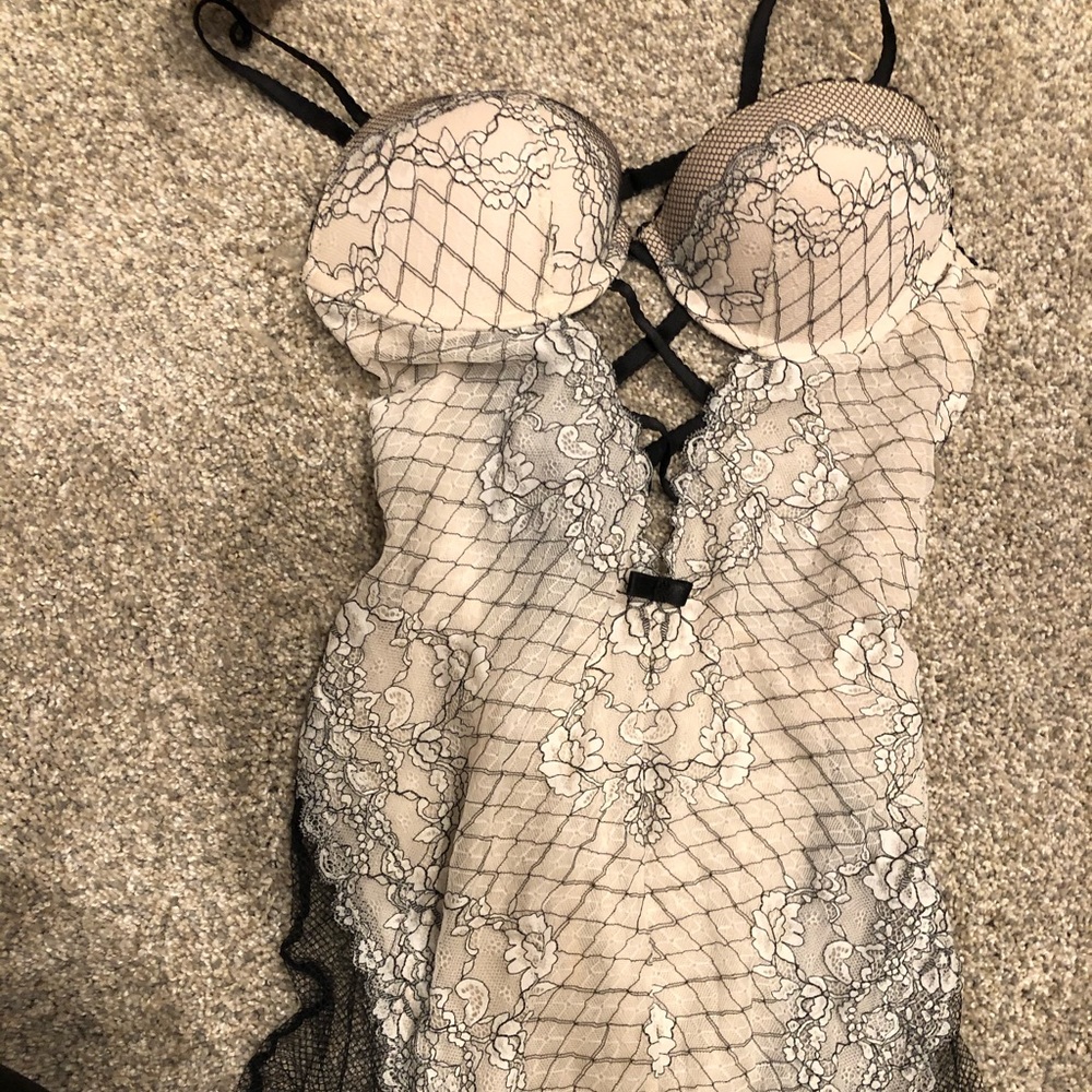 Off white and black lace bustier Victoria’s Secret